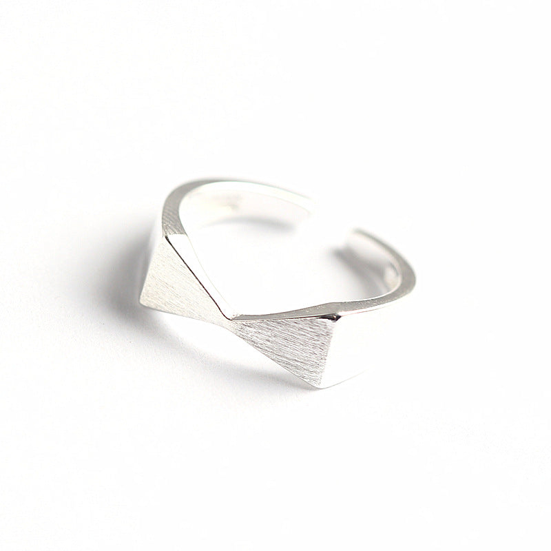 Minimalist 925 Sterling Silver Brushed Geometric Bow Ring for Women