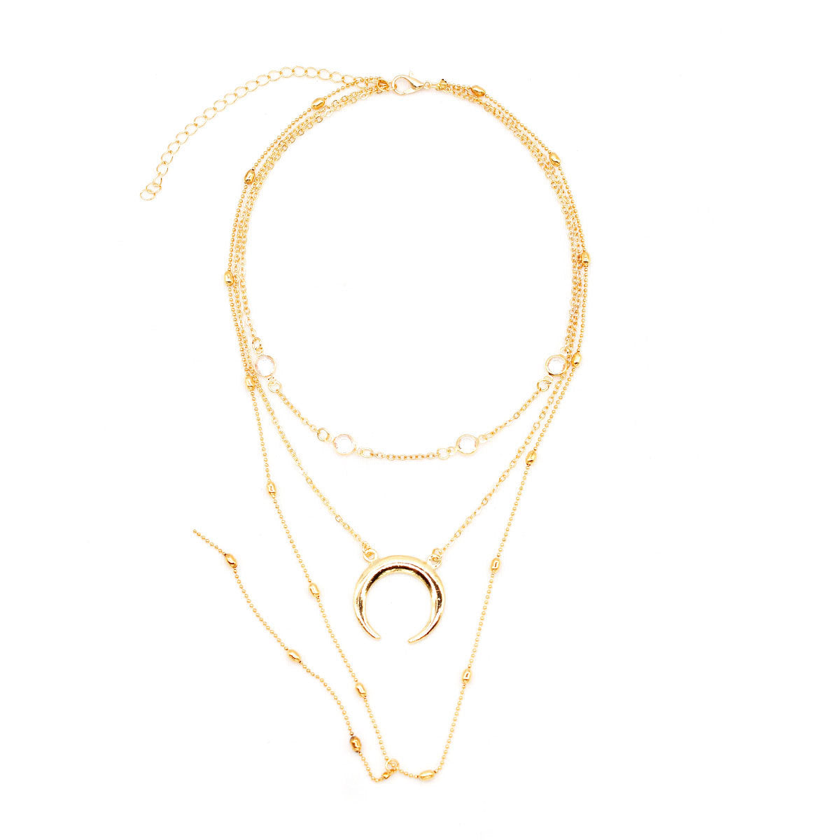 Bohemian Moon Pendant Necklace Set Teardrop Alloy Ball Chain