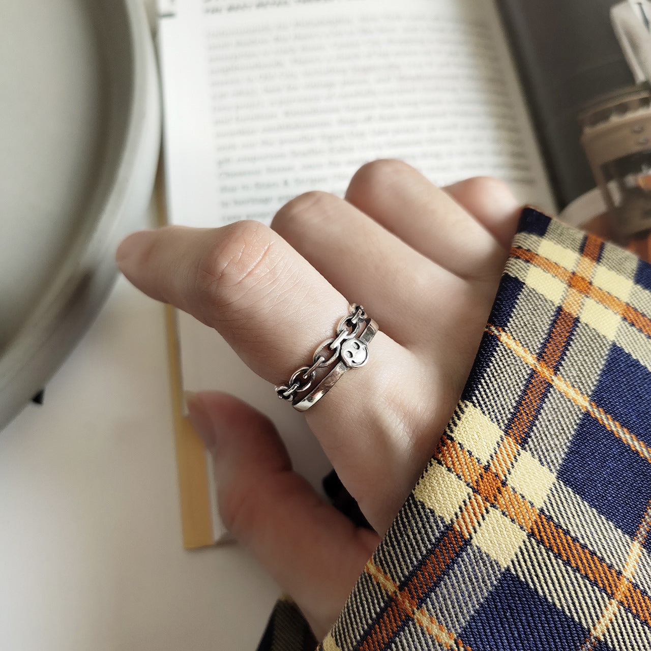 Minimalist Vintage 925 Sterling Silver Smile Ring for Women