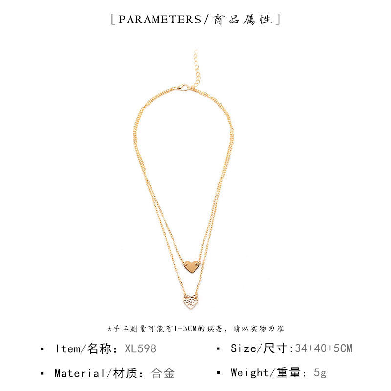 Double Layer Heart Pendant Necklace Alloy Cross Chain Plated Women's Necklace