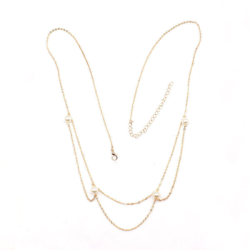 Women's Minimalist Bohemian Pearl Multi-Layer Waist Chain Metal Belt Accessory