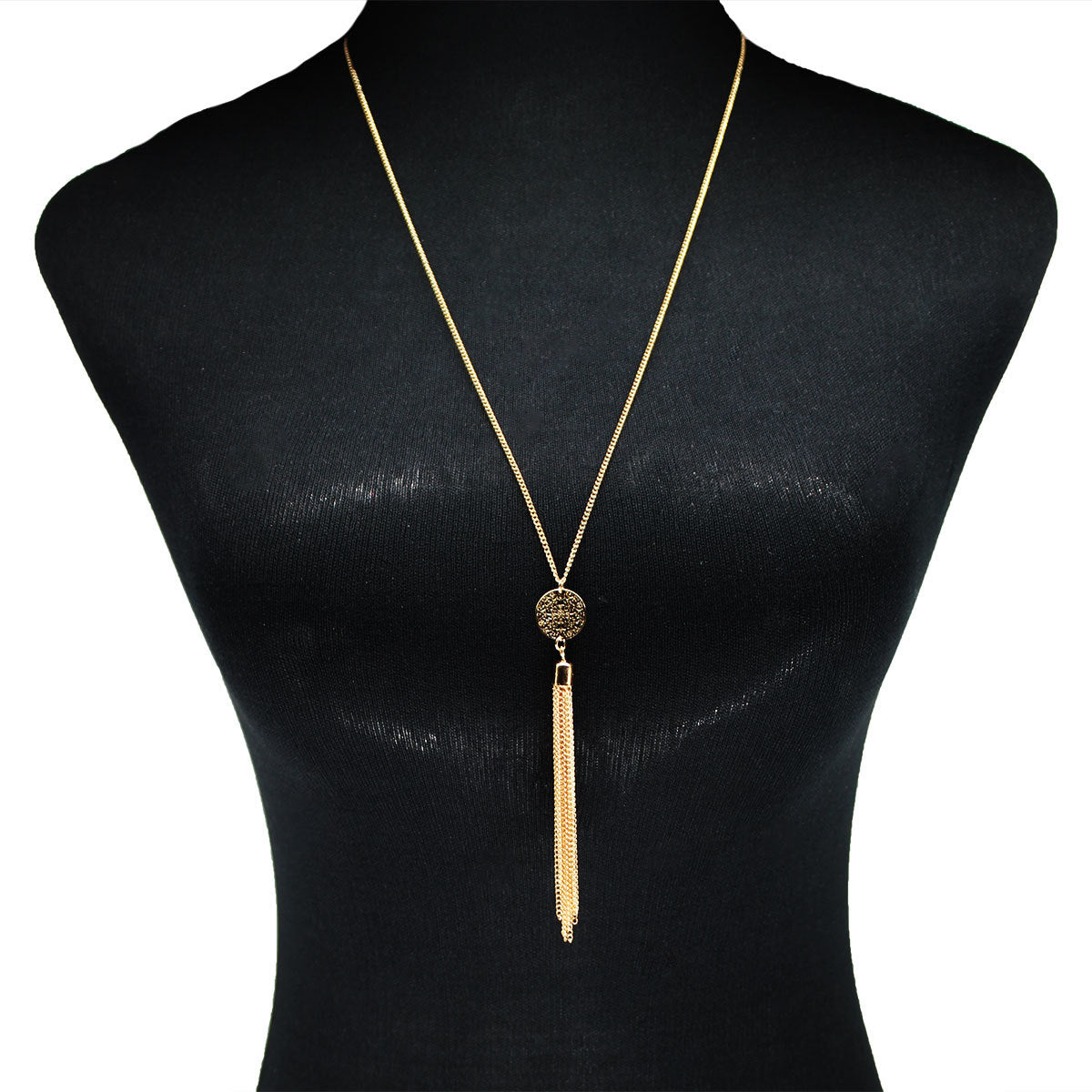 Vintage Geometric Circle Tassel Pendant Necklace Alloy Plated