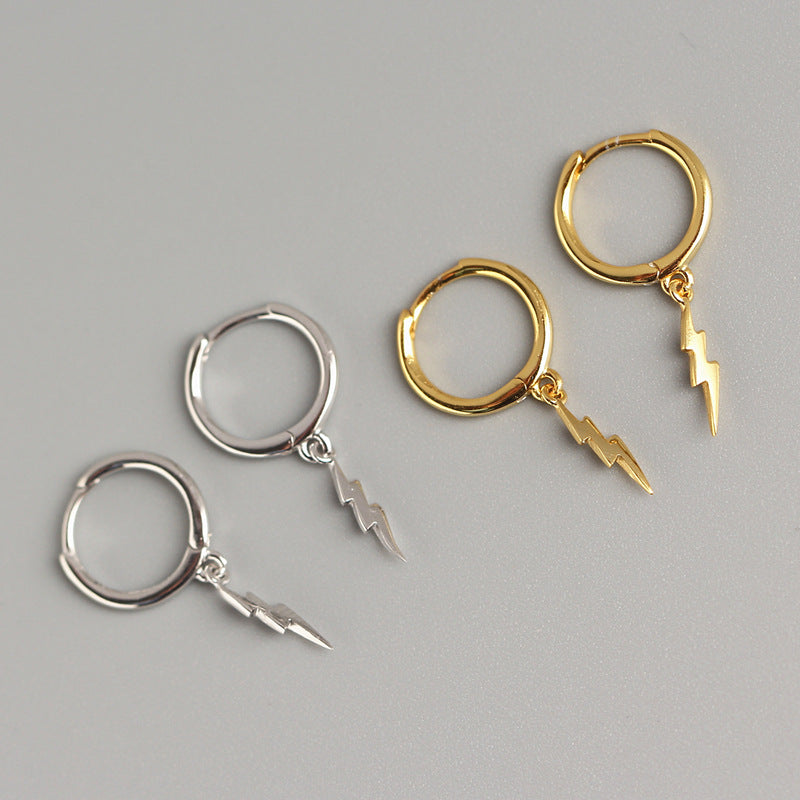Minimalist Streetwear 925 Sterling Silver Geometric Lightning Bolt Hoop Earrings