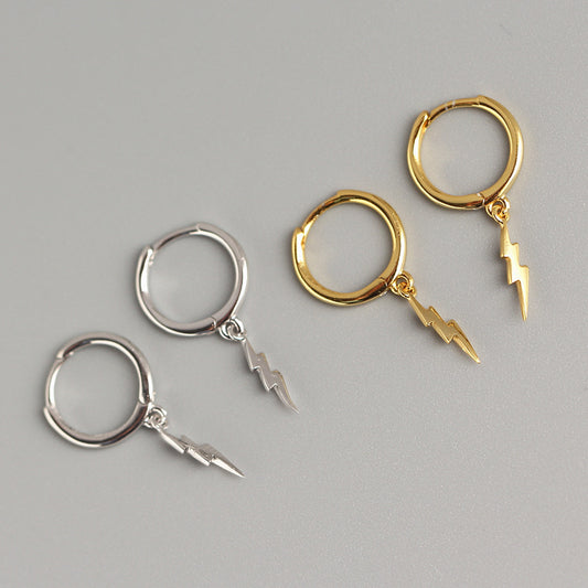 Orecchini a Cerchio Minimalisti da Strada a Fulmine Geometrico in Argento Sterling 925