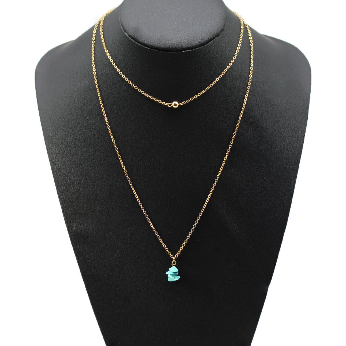 Creative Fashion Choker Necklace Alloy Geometric Turquoise Pendant Women's Double Layer Necklace