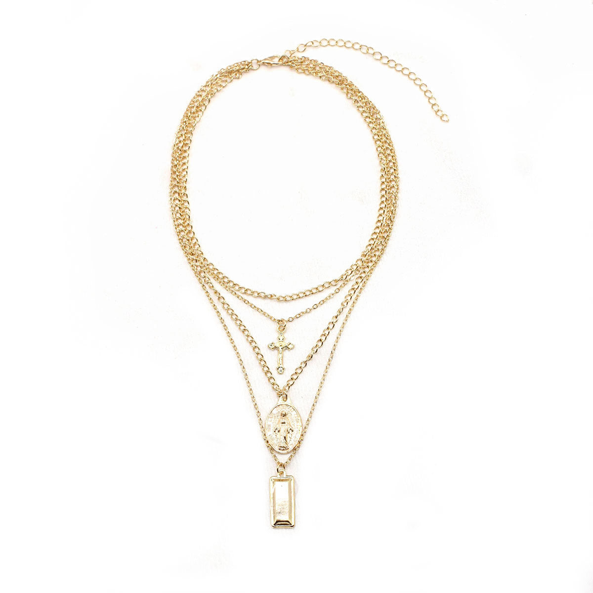 Vintage Alloy Cross Geometric Pendant Necklace