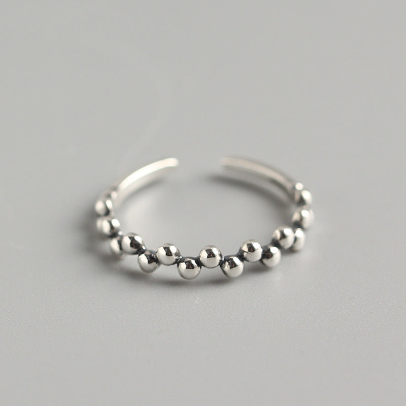 Anillo ajustable de plata esterlina 925 con cuentas redondas irregulares para mujer