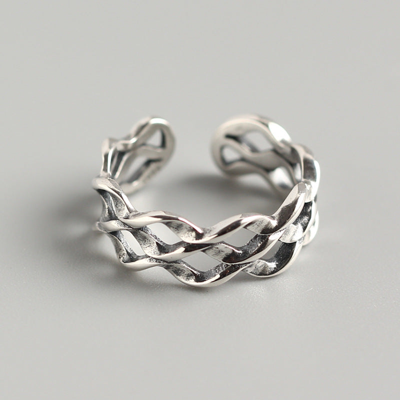 Vintage Streetwear 925 Sterling Silver Geometric Wave Mobius Twist Ring