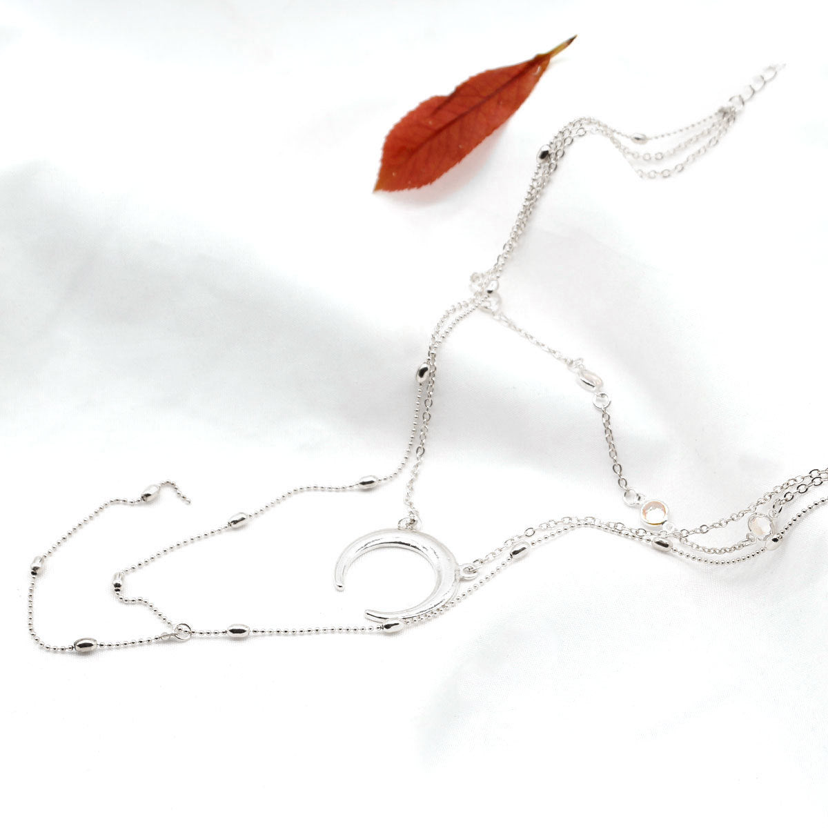 Bohemian Moon Pendant Necklace Set Teardrop Alloy Ball Chain