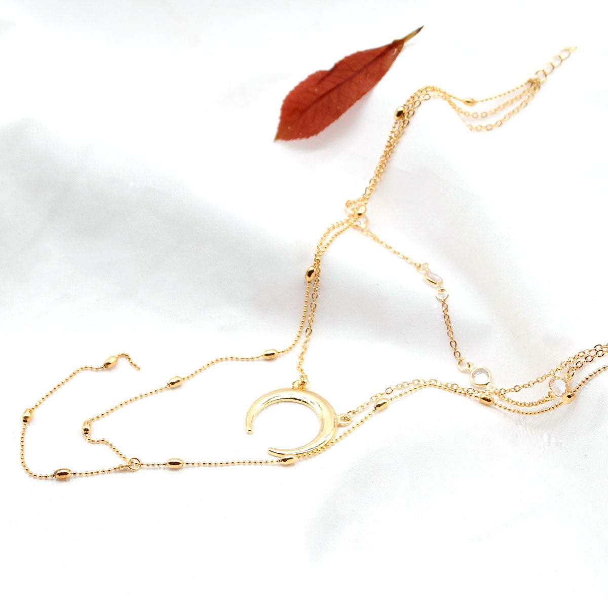 Bohemian Moon Pendant Necklace Set Teardrop Alloy Ball Chain
