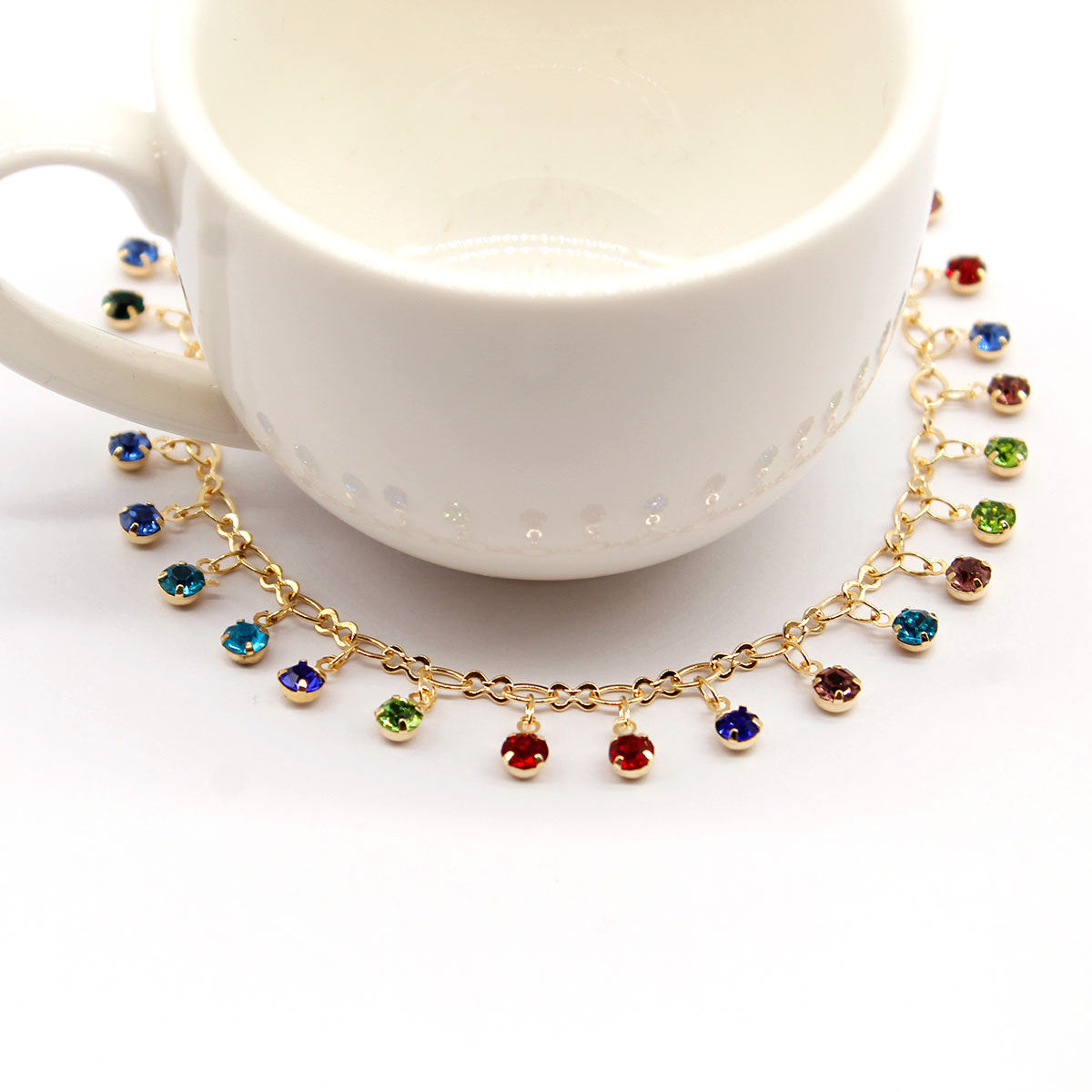 Crystal Micro-Pave Colorful Rhinestone Anklet for Women Geometric Style Alloy Anklet Beach Accessory