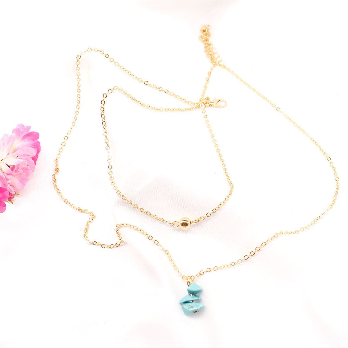 Creative Fashion Choker Necklace Alloy Geometric Turquoise Pendant Women's Double Layer Necklace