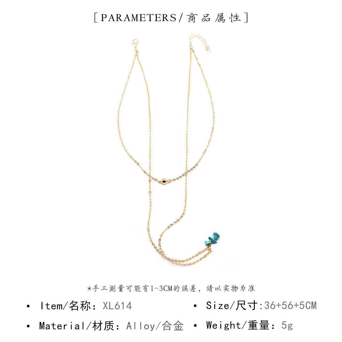 Creative Fashion Choker Necklace Alloy Geometric Turquoise Pendant Women's Double Layer Necklace