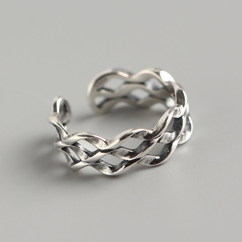 Vintage Streetwear 925 Sterling Silver Geometric Wave Mobius Twist Ring