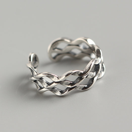 Anillo de Plata de Ley 925 Ondas Geométricas Möbius Twist Estilo Urbano Vintage