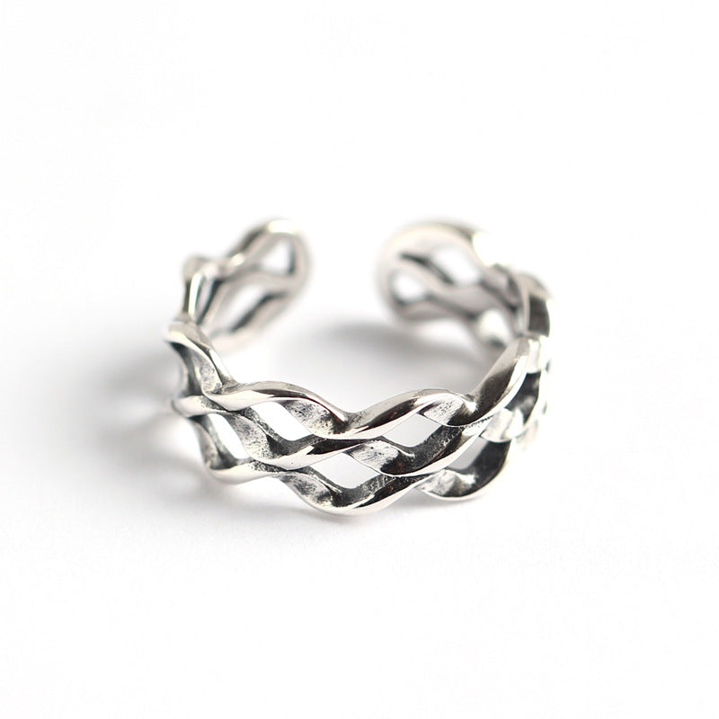 Vintage Streetwear 925 Sterling Silver Geometric Wave Mobius Twist Ring