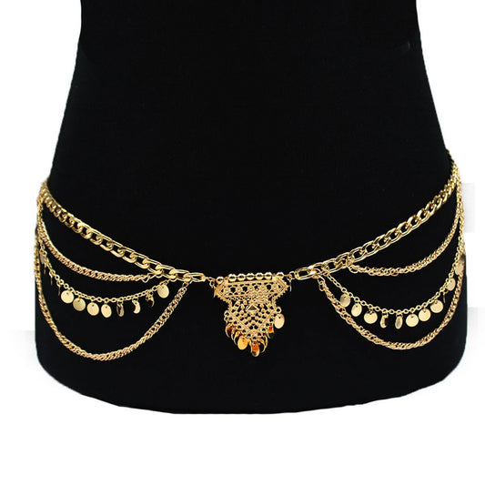 Cadena de cintura bohemia con diamantes de imitación para mujer, accesorio de cintura de metal