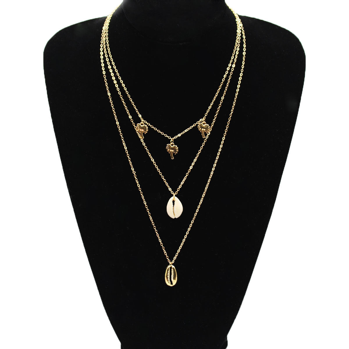 Minimalist Alloy Cross Chain Choker Necklace for Women with Coconut Tree and Shell Motifs