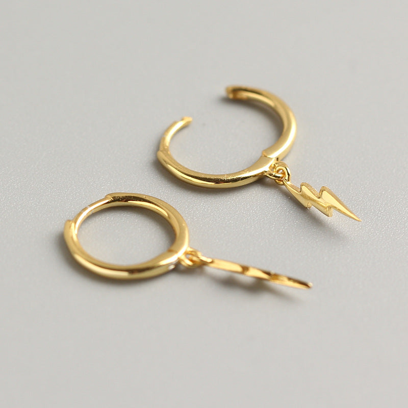 Minimalist Streetwear 925 Sterling Silver Geometric Lightning Bolt Hoop Earrings