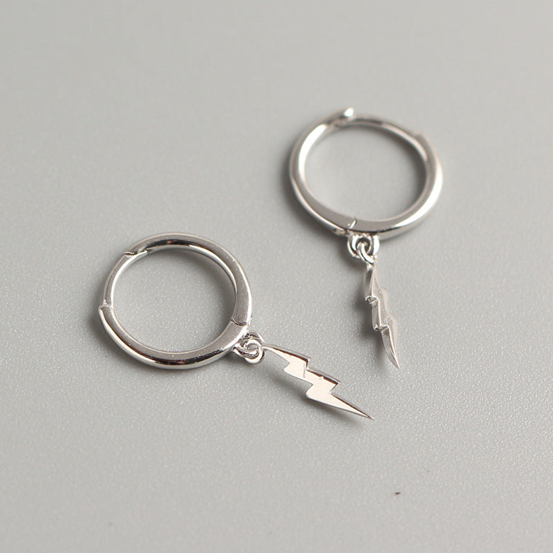 Minimalist Streetwear 925 Sterling Silver Geometric Lightning Bolt Hoop Earrings