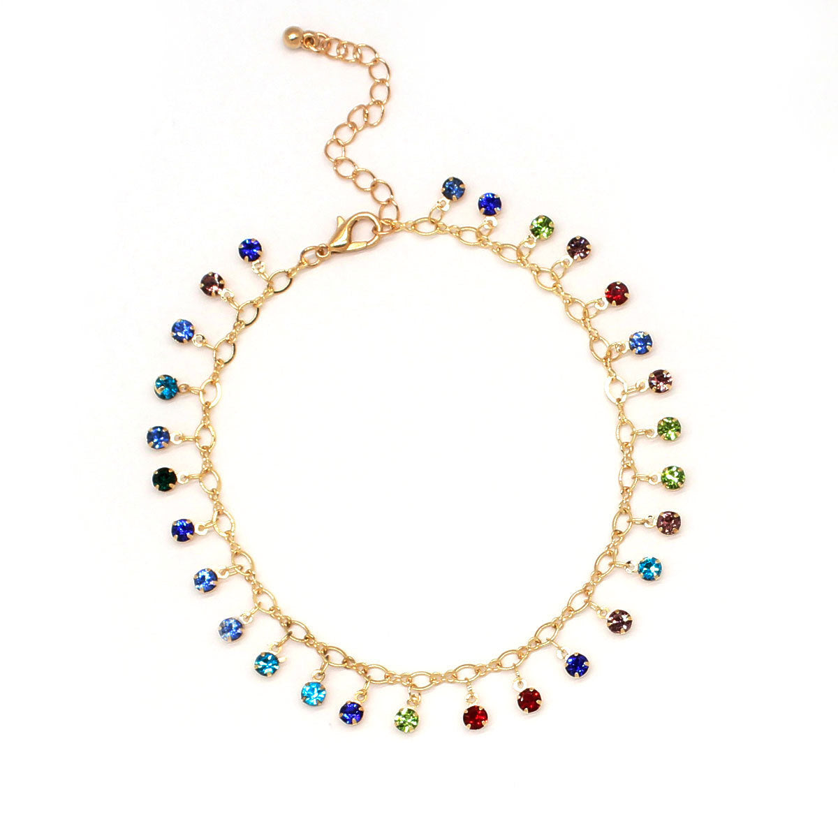Crystal Micro-Pave Colorful Rhinestone Anklet for Women Geometric Style Alloy Anklet Beach Accessory