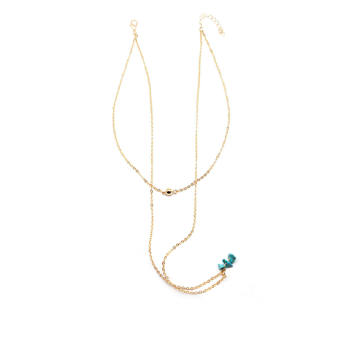 Creative Fashion Choker Necklace Alloy Geometric Turquoise Pendant Women's Double Layer Necklace
