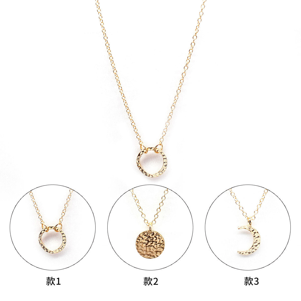 Fashion Creative Choker Necklace with Shield Circle Crescent Pendant in Alloy Plated Cross Chain