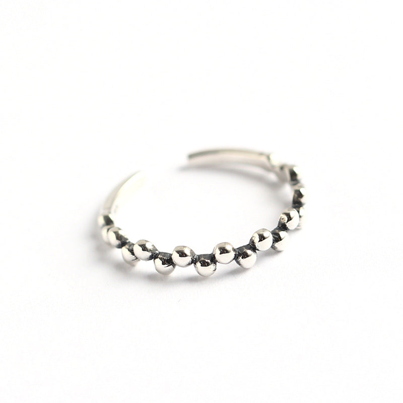 Anillo ajustable de plata esterlina 925 con cuentas redondas irregulares para mujer