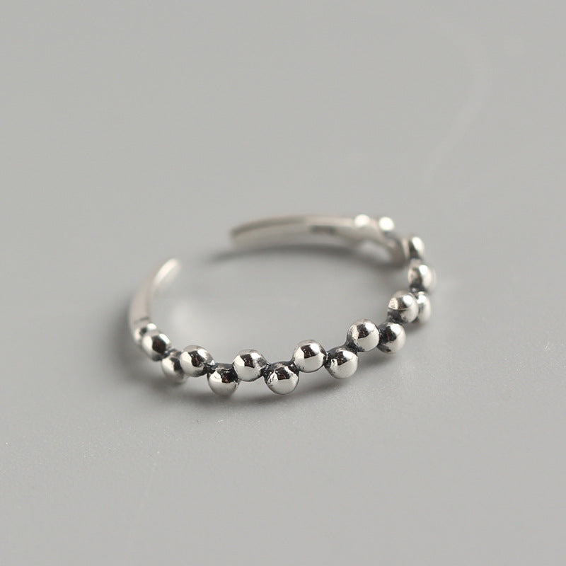 Anillo ajustable de plata esterlina 925 con cuentas redondas irregulares para mujer