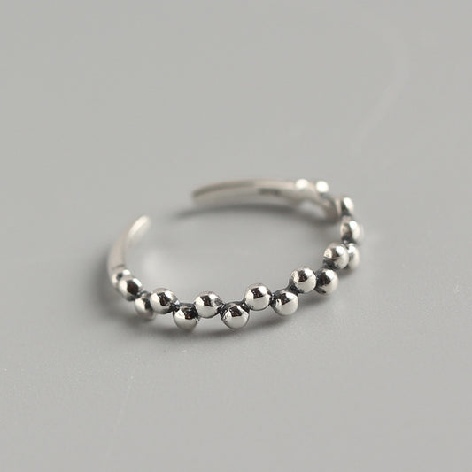 Anillo ajustable de plata esterlina 925 con cuentas redondas irregulares para mujer