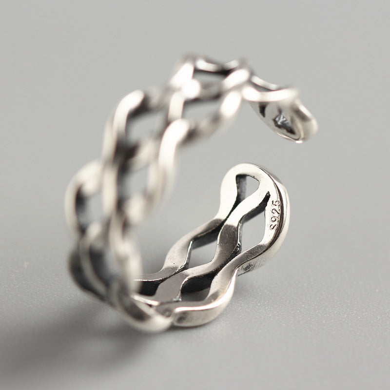 Vintage Streetwear 925 Sterling Silver Geometric Wave Mobius Twist Ring