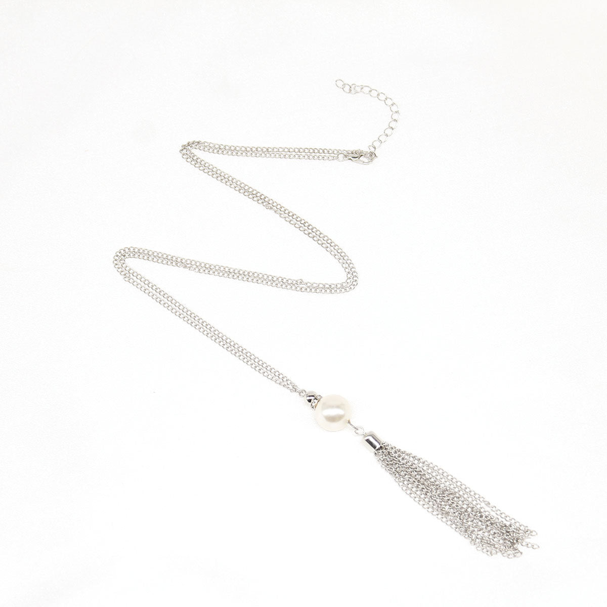 Long Tassel Pearl Necklace for Women Double Layer Sweater Chain Cross Chain