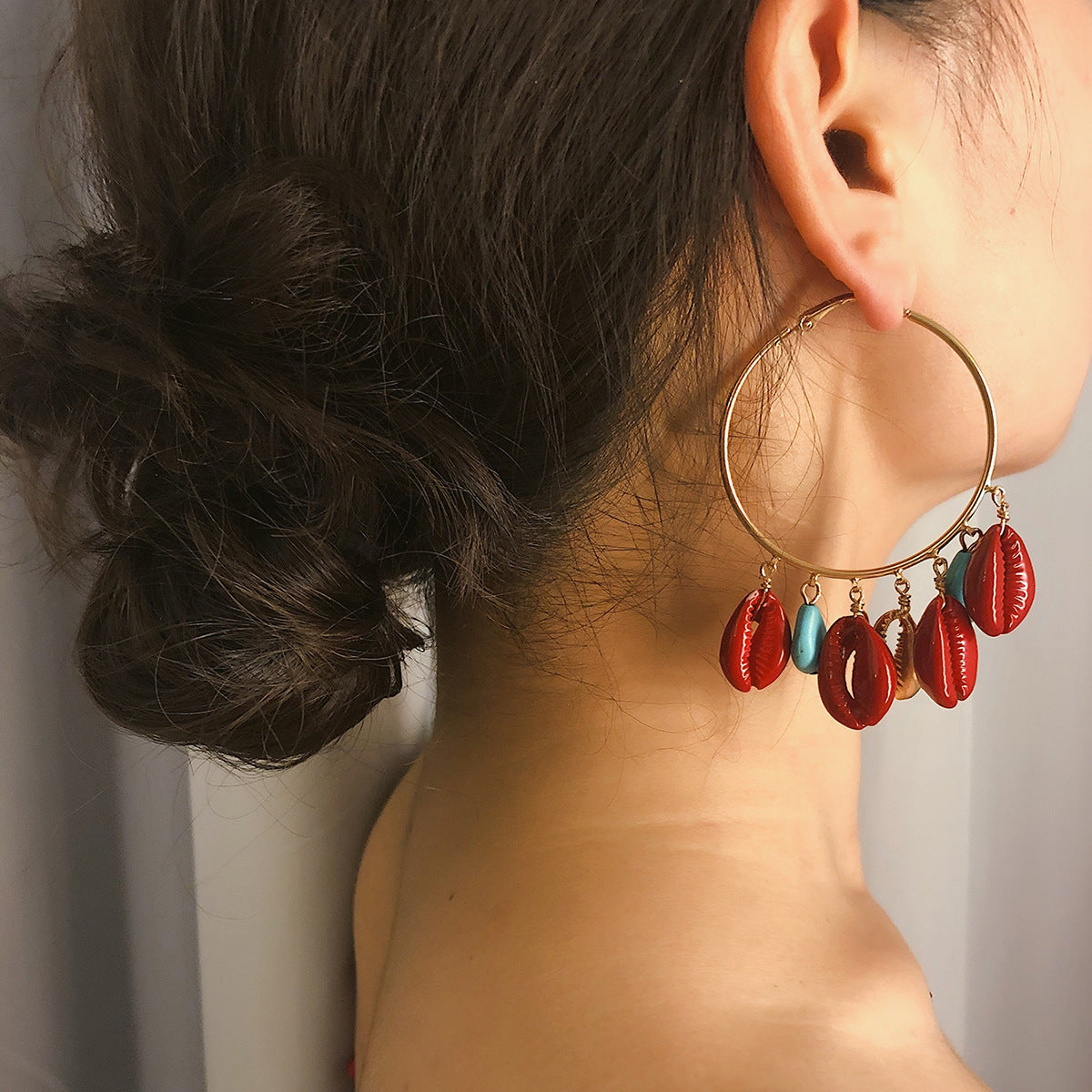 Bohemian Ethnic Round Geometric Turquoise Inlay Plated Brass Earrings for Women