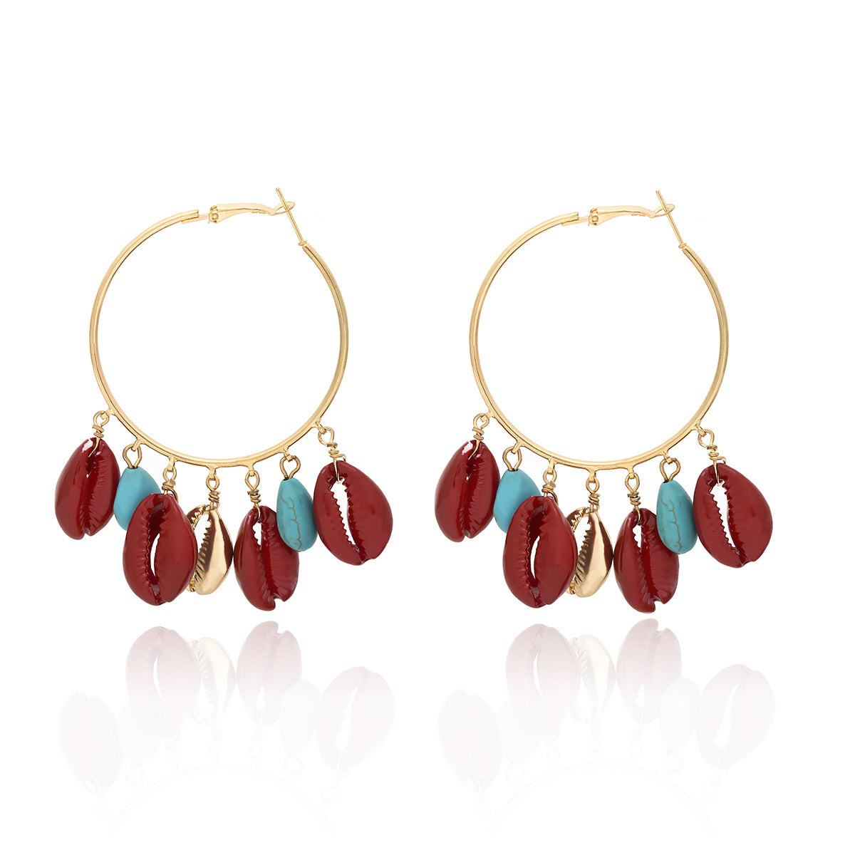 Bohemian Ethnic Round Geometric Turquoise Inlay Plated Brass Earrings for Women