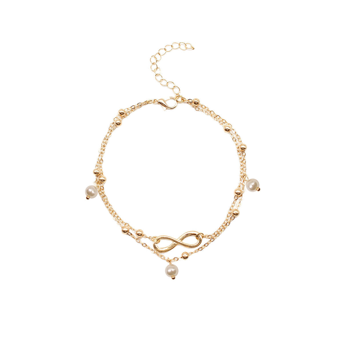 Women's Western Style Pearl Anklet with Letter and Number Charm Handmade Multi-Layer Beach Anklet