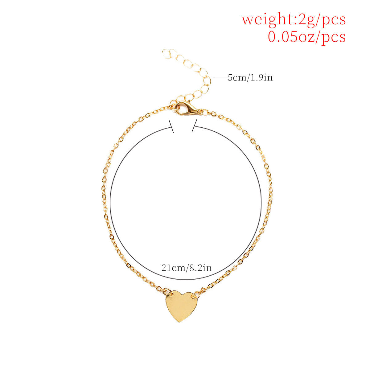 Women's Heart-Shaped Anklet Alloy Foot Chain with Synthetic Gemstone Inlay for Wedding Travel Gift