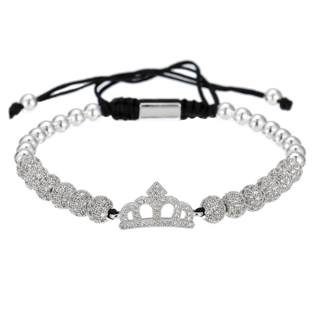 Micro-Paved Rhinestone Geometric Round Brass Beaded Bracelet
