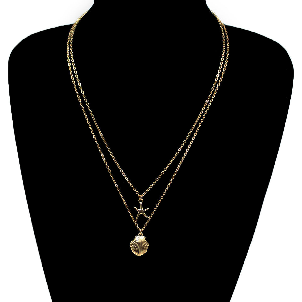 Shell Multi Layer Necklace for Women with Starfish Pendant Cross Chain Minimalist Fashion Clavicle Jewelry