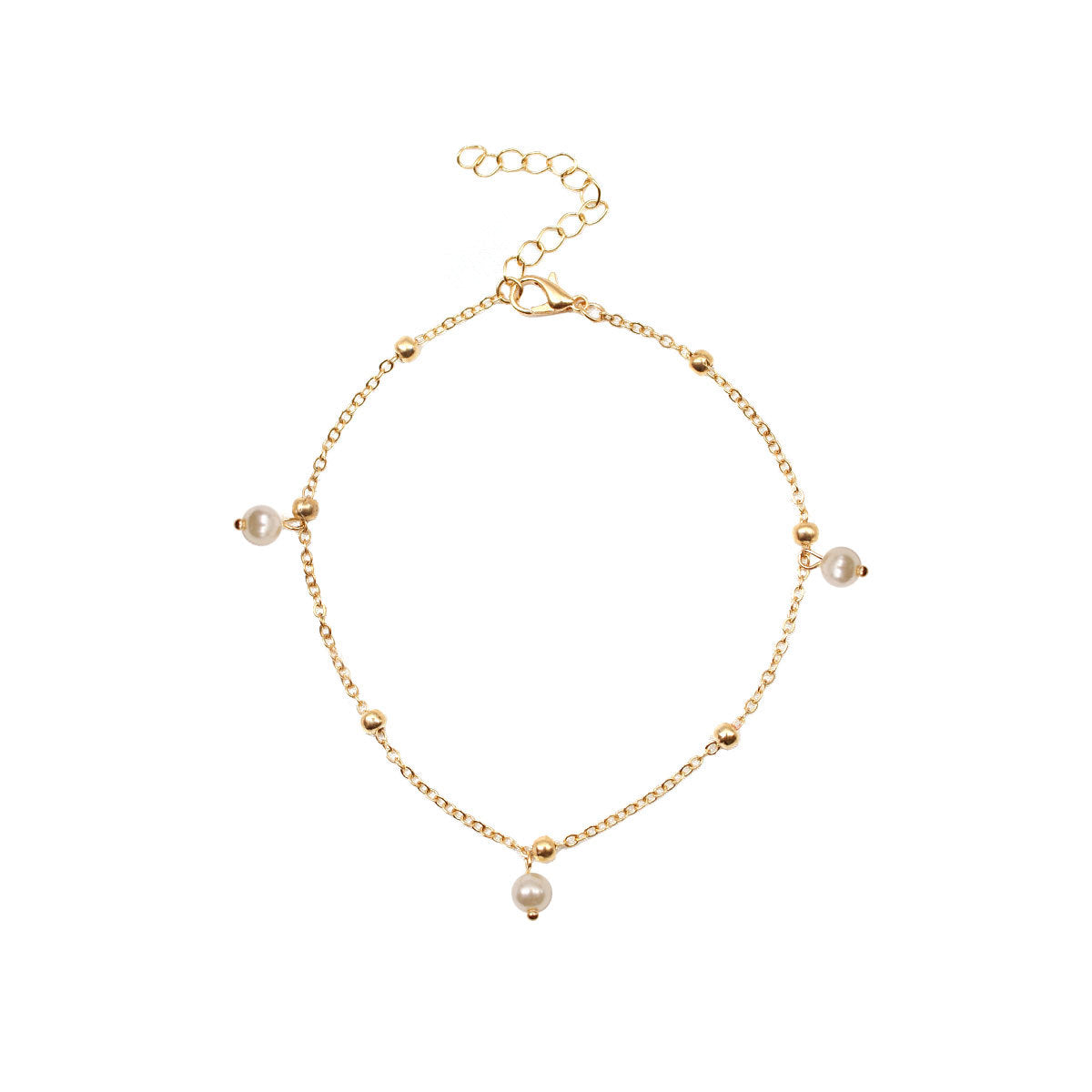 Women's Western Style Pearl Anklet with Letter and Number Charm Handmade Multi-Layer Beach Anklet