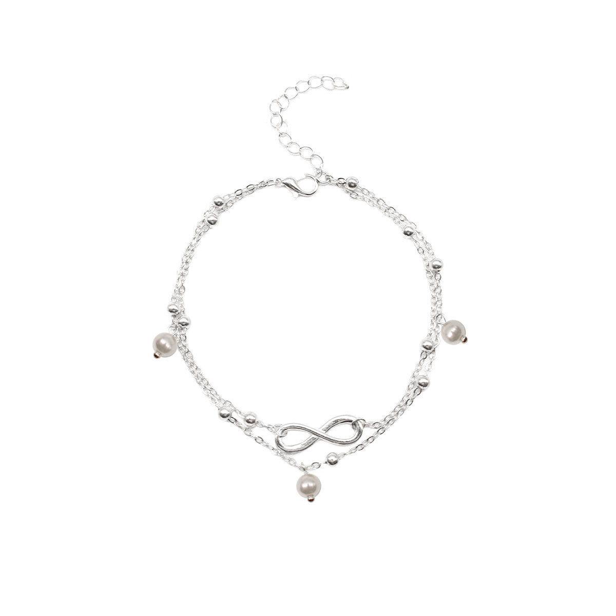 Women's Western Style Pearl Anklet with Letter and Number Charm Handmade Multi-Layer Beach Anklet