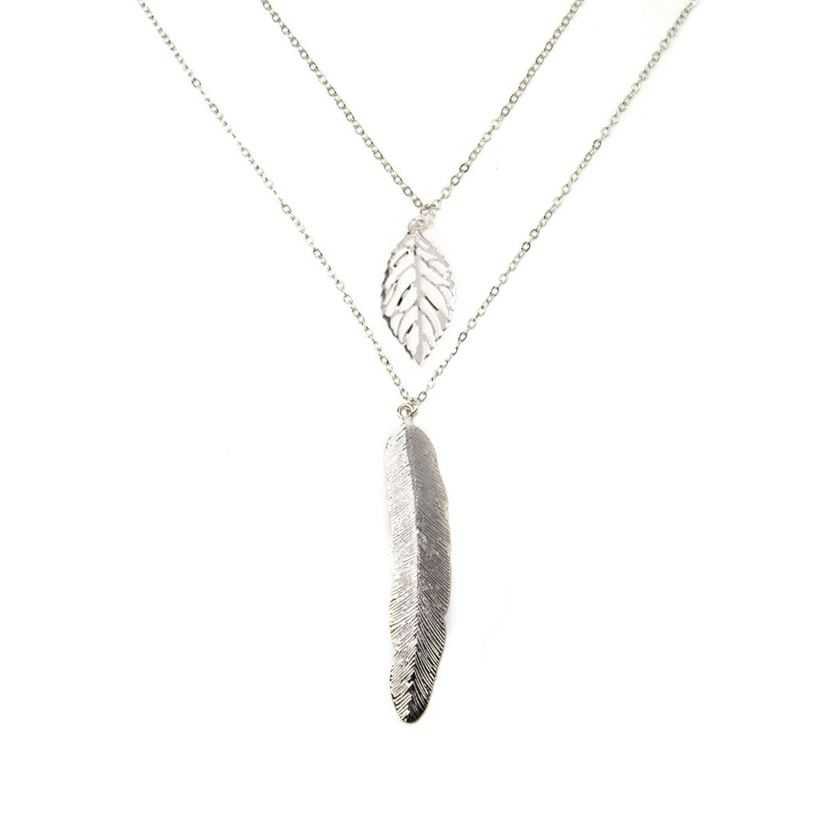 Statement Leaf Feather Necklace for Women Alloy Cross Chain Double Layer Clavicle Necklace