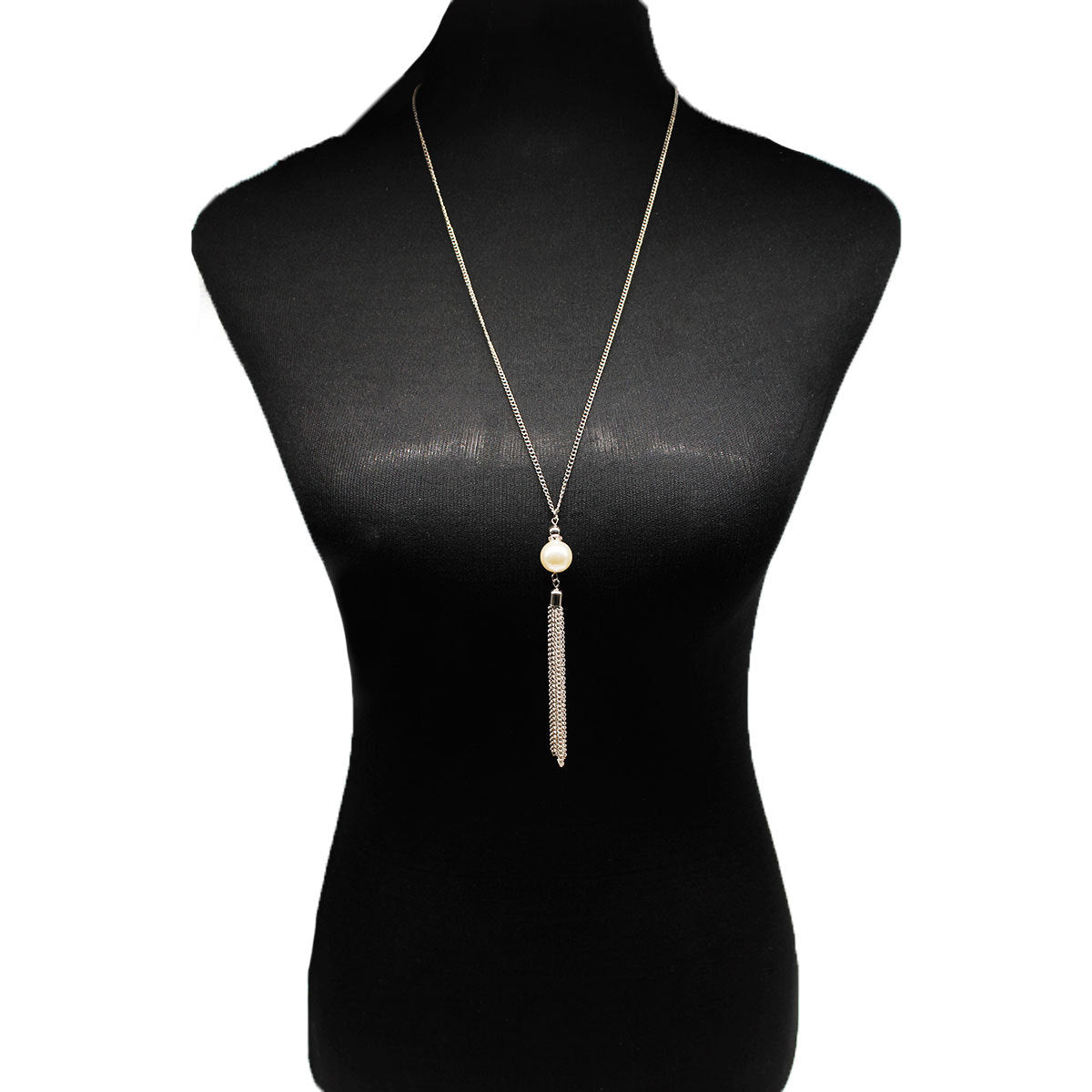 Long Tassel Pearl Necklace for Women Double Layer Sweater Chain Cross Chain