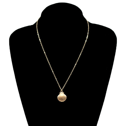 Collar minimalista con colgante de concha geométrica de aleación para mujer con cadena cruzada