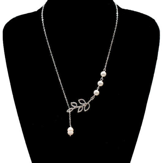 Minimalist Geometric Leaf Necklace for Women Alloy Plated Mother of Pearl Pendant Clavicle Chain