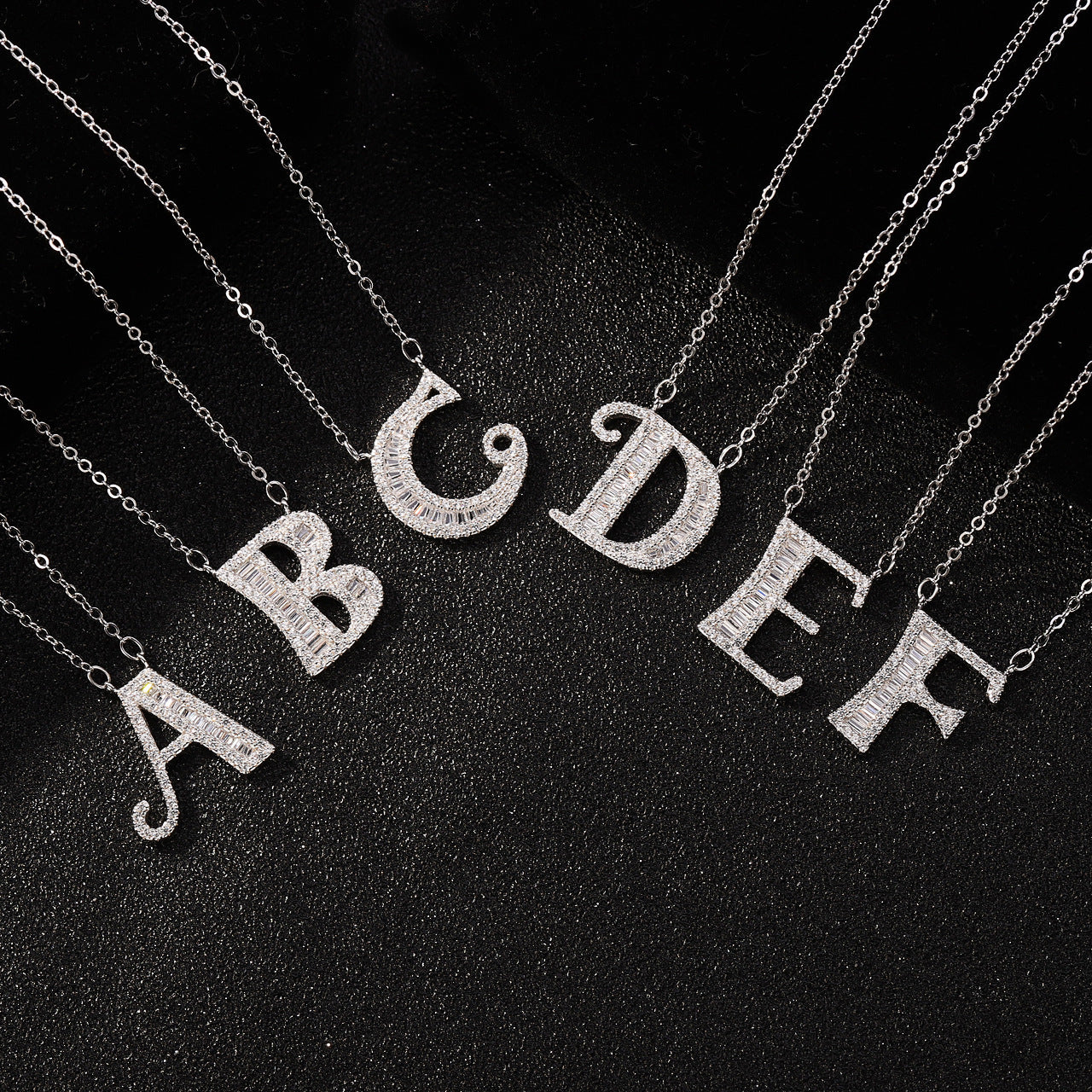 Minimalist Sweet S925 Sterling Silver Square Letter Pendant Necklace with Cubic Zirconia Plated Curb Chain for Women