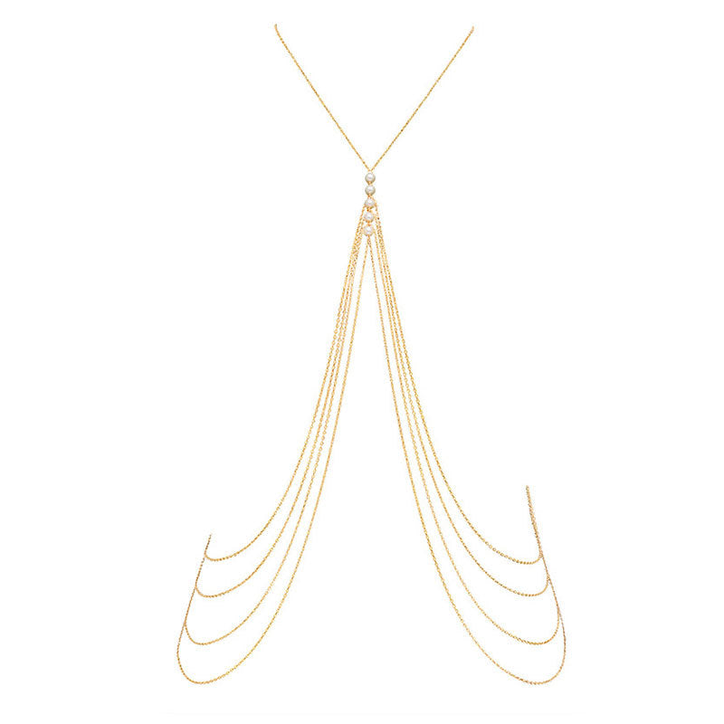 Oversized Multi-Layer Tassel Pearl Body Chain for Women Alloy Geometric Style
