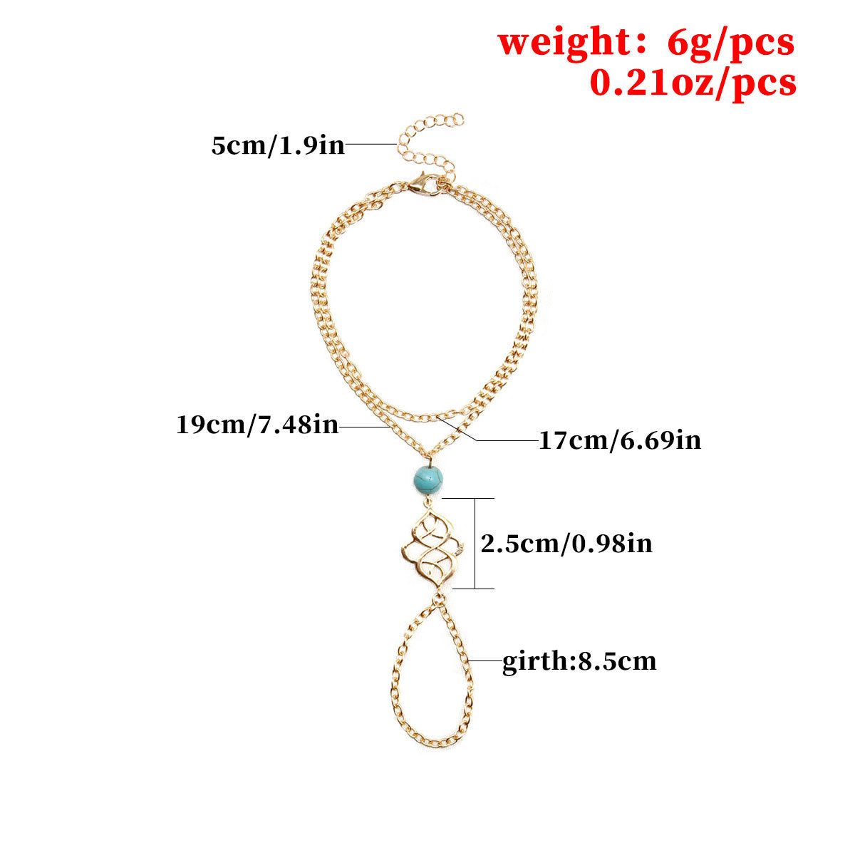 Turquoise-Inspired Lucky Charm Linked Finger Bracelet for Women Fashion Jewelry