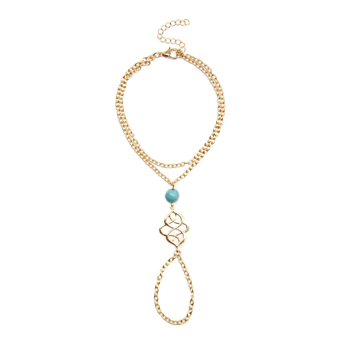 Turquoise-Inspired Lucky Charm Linked Finger Bracelet for Women Fashion Jewelry