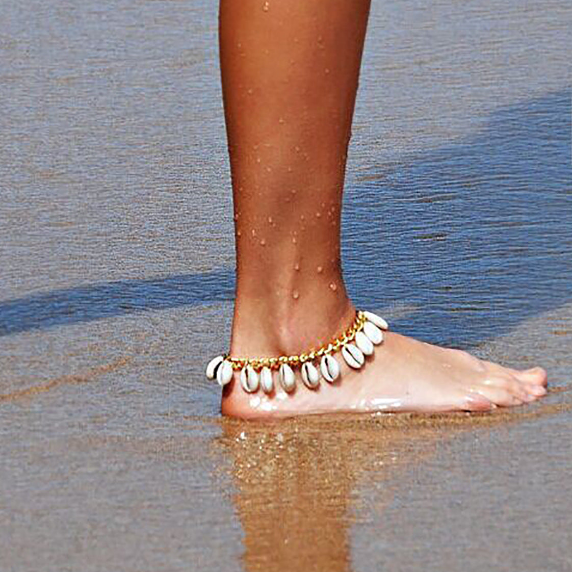 Bohemian Ethnic Geometric Shell Pendant Anklet for Women Handmade Anklet Jewelry