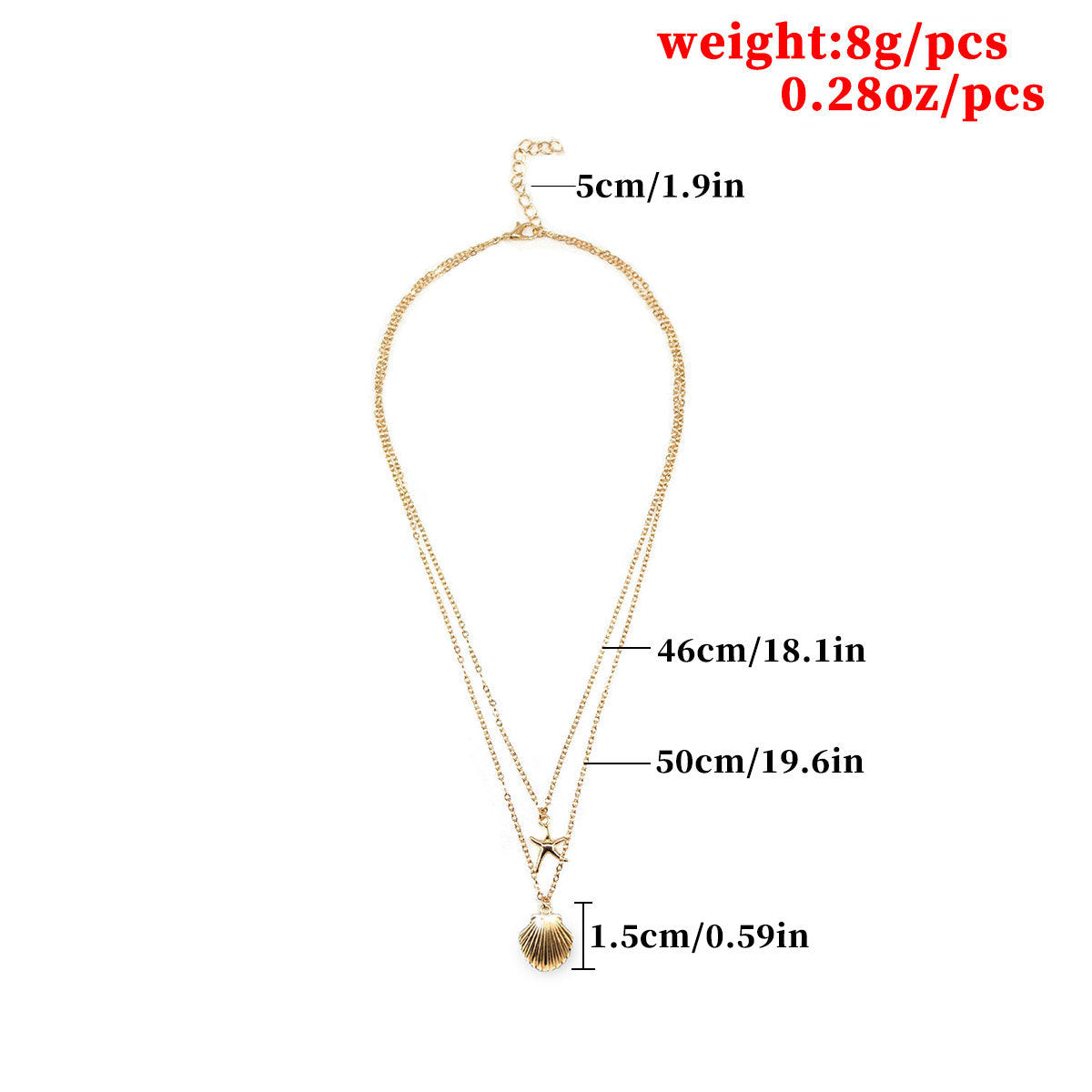 Shell Multi Layer Necklace for Women with Starfish Pendant Cross Chain Minimalist Fashion Clavicle Jewelry